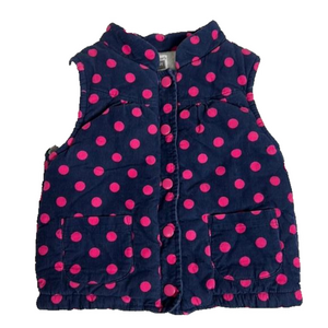 Carter's Girl’s Navy and Pink Polka Dot Corduroy Fleece Lined Puffy Vest - Sz 4t